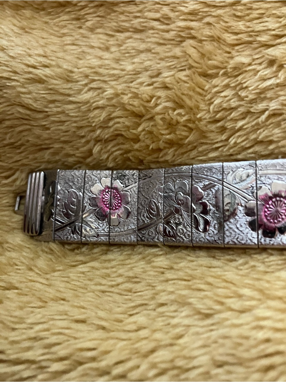 Silver-Tone Floral Stretch Bracelet with Pink Accents - Women Accessories